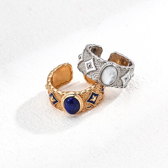 ✨ Artisan Original Lapis Lazuli & Enamel Statement Ring | S925 Gold Adjustable - Picture 12 of 15